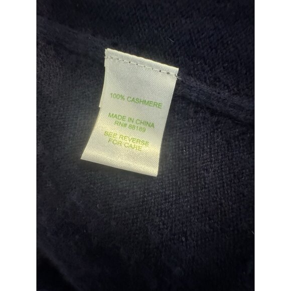 Lily Pulitzer 100% Cashmere Open Cardigan Navy Shawl collar ruffle Hem Eyelit - Picture 8 of 14